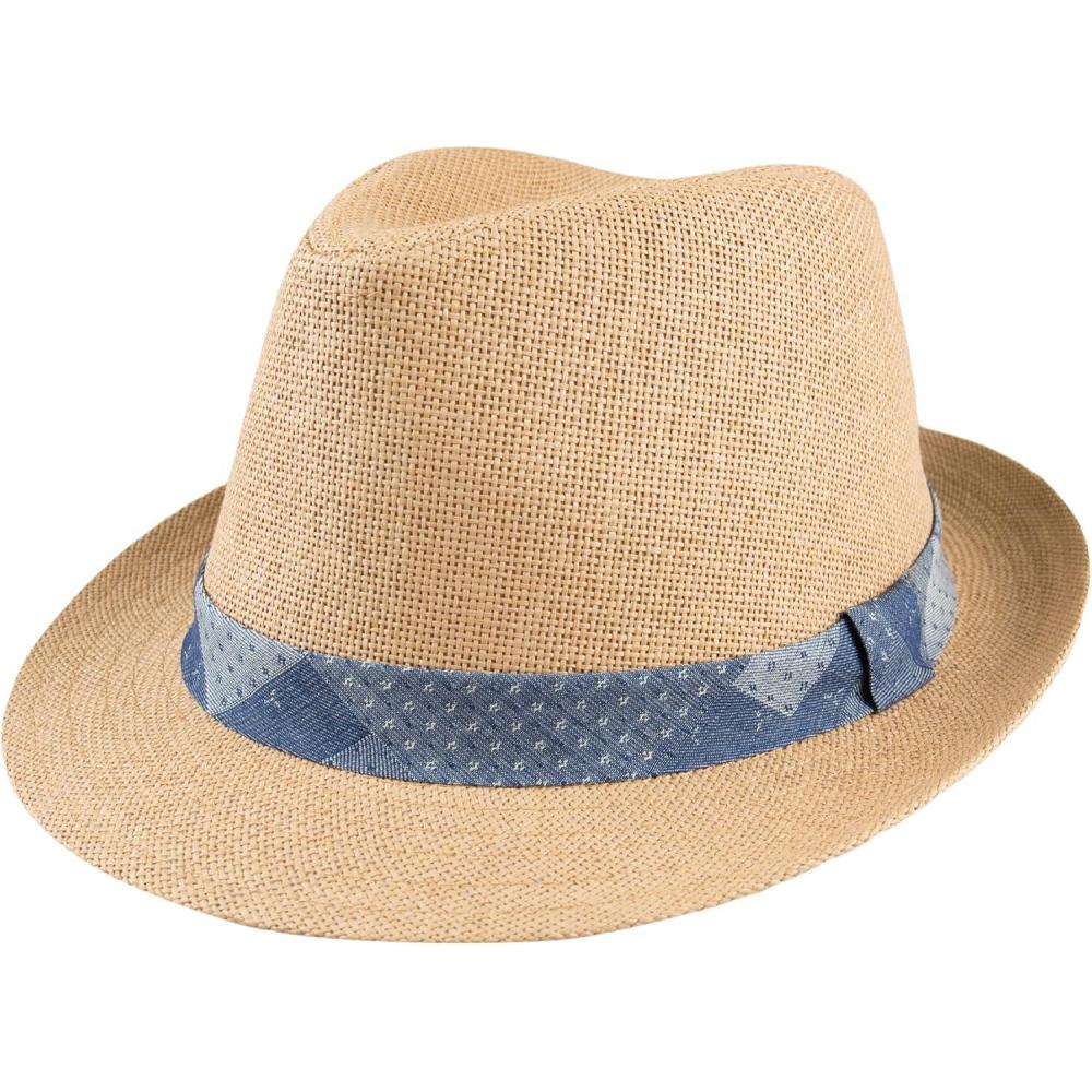 imageLevis Mens Lightweight Straw Fedora Panama HatTan Patchwork