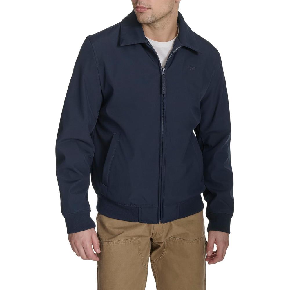 imageLevis Mens Mens Lightweight Softshell Varsity Rib Knit Bomber JacketMidnight