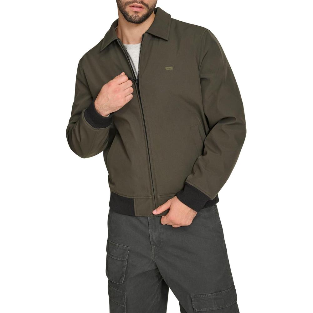 imageLevis Mens Mens Lightweight Softshell Varsity Rib Knit Bomber JacketOlive