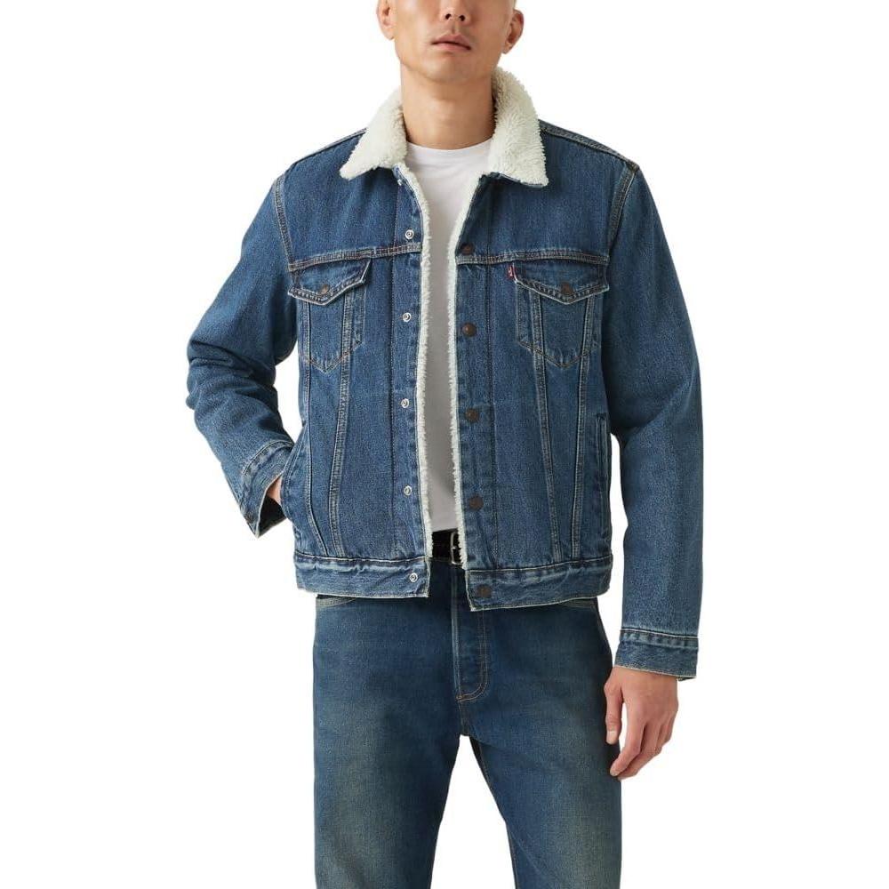 imageLevis Mens Sherpa Trucker JacketDark Stonewash Non Stretch