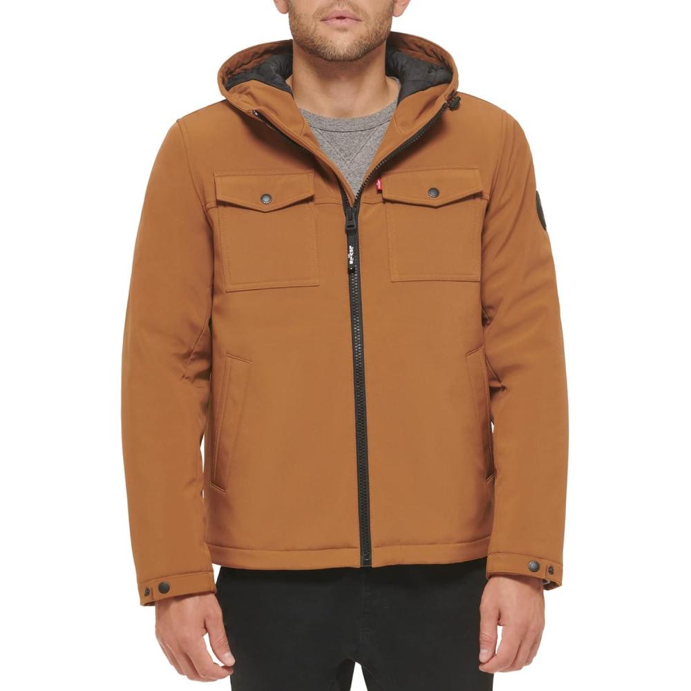 imageLevis Mens Soft Shell Two Pocket Hooded Trucker JacketBrown