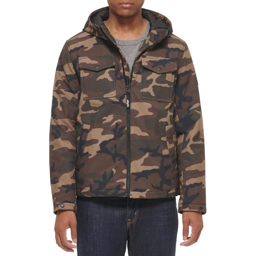 imageLevis Mens Soft Shell Two Pocket Hooded Trucker JacketCamouflage