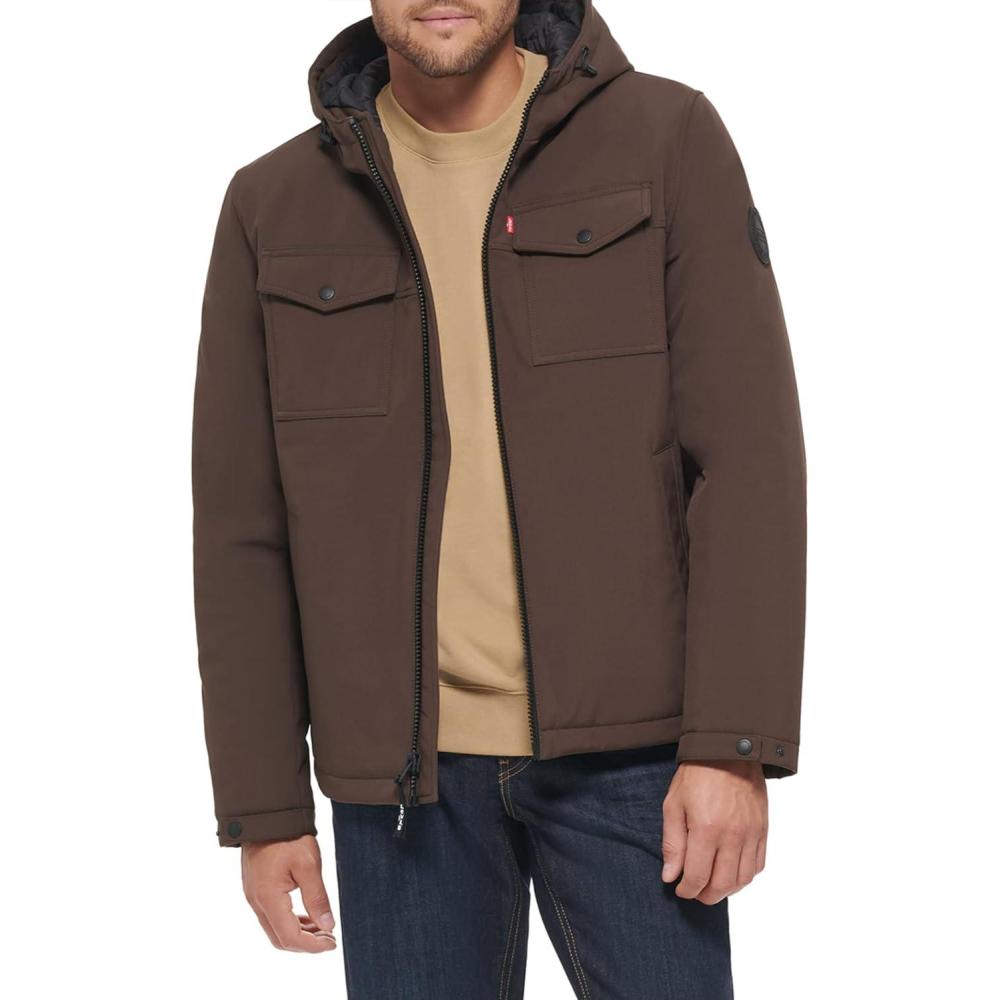 imageLevis Mens Soft Shell Two Pocket Hooded Trucker JacketDark Brown