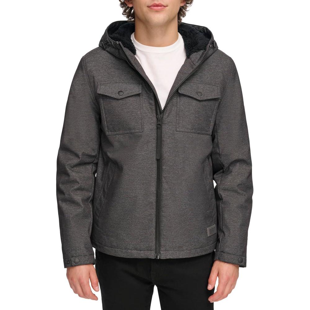 imageLevis Mens Soft Shell Two Pocket Hooded Trucker JacketGraphite Heather Sherpa