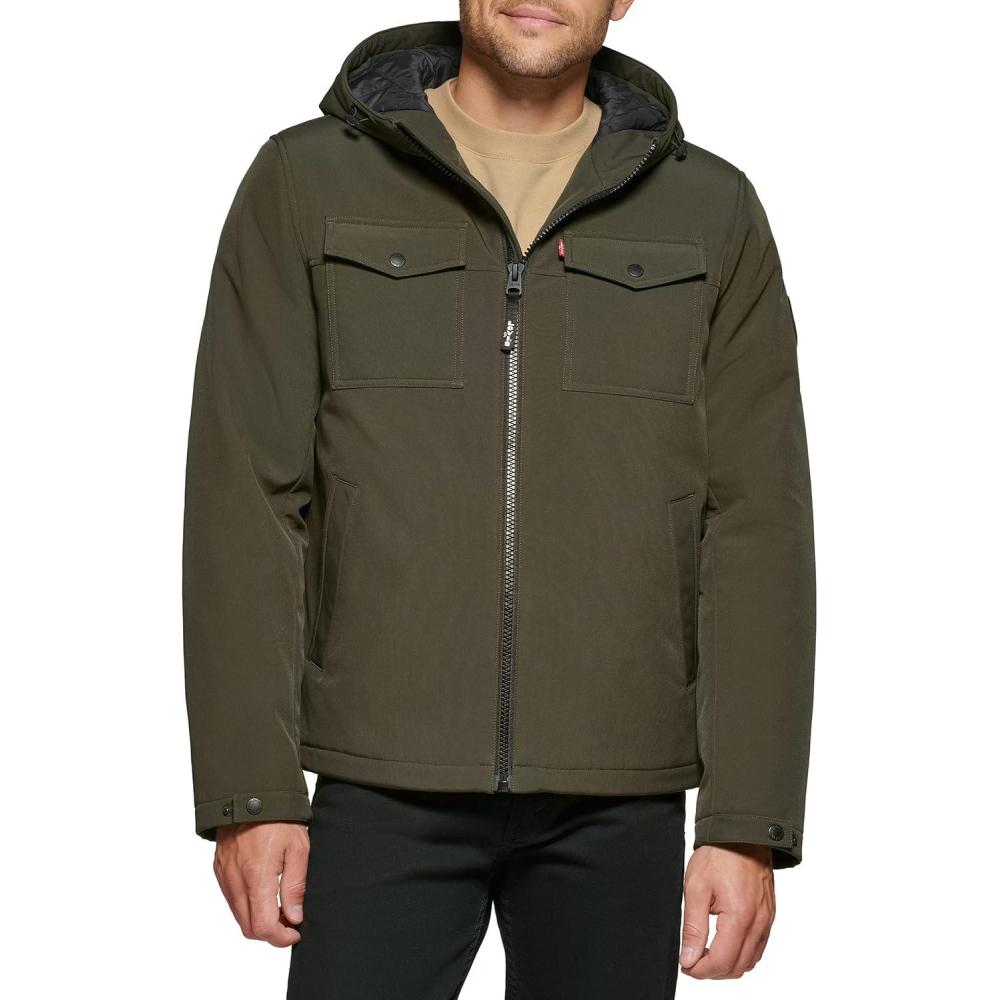 imageLevis Mens Soft Shell Two Pocket Hooded Trucker JacketOlive