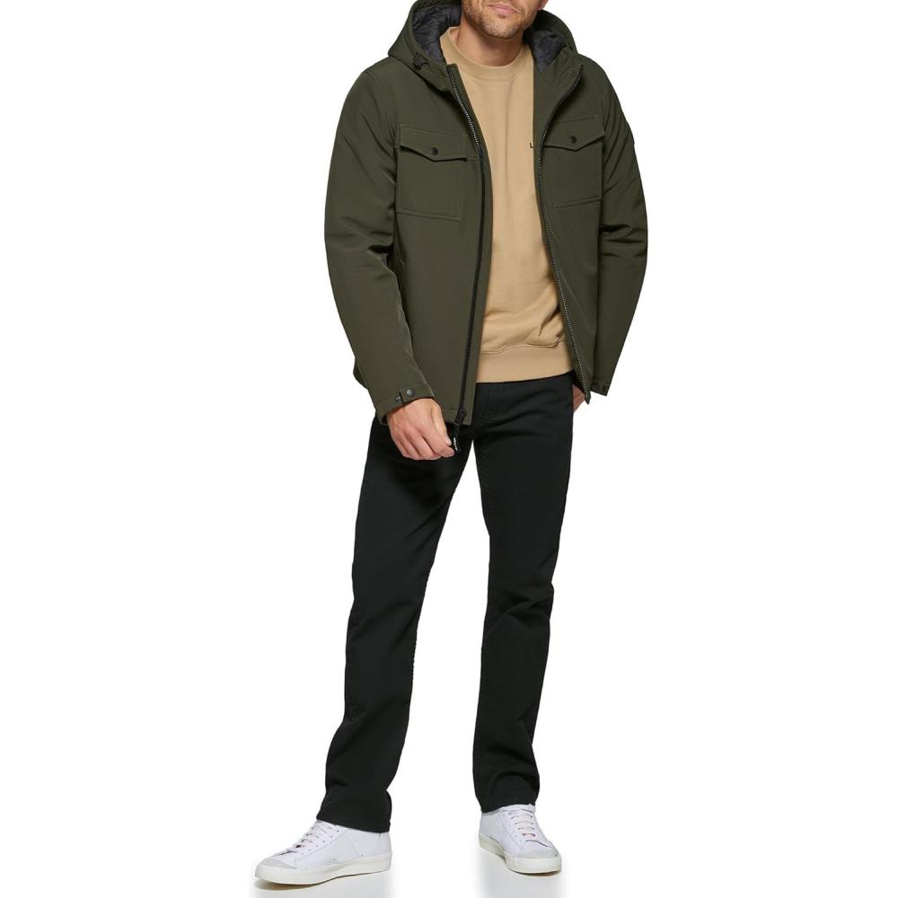 imageLevis Mens Soft Shell Two Pocket Hooded Trucker JacketOlive Unfilled 2