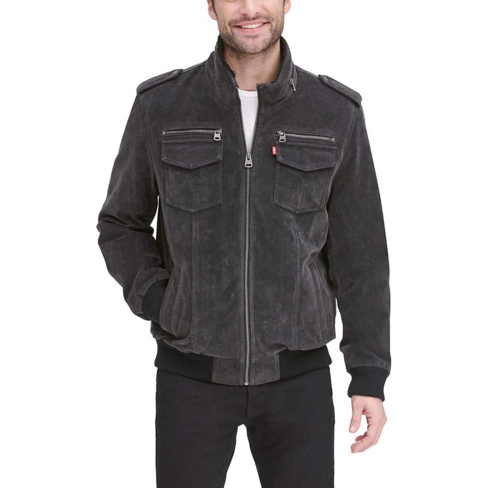 imageLevis Mens Vintage Deer Faux Leather Aviator Bomber Standard and Big amp TallCharcoal