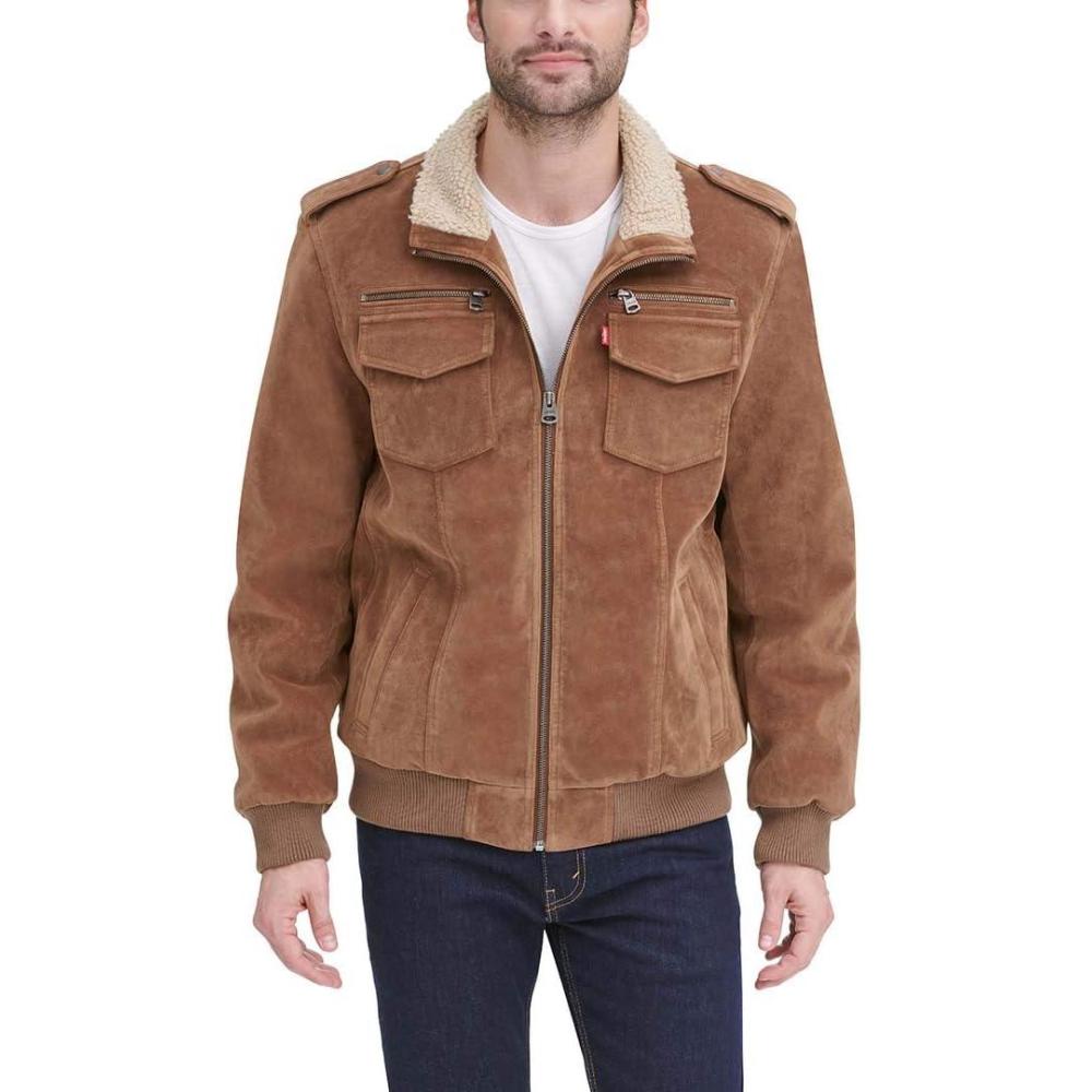 imageLevis Mens Vintage Deer Faux Leather Aviator Bomber Standard and Big amp TallCognac