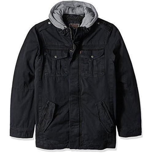 imageLevis Mens Washed Cotton Hooded Military Jacket Regular amp Big amp Tall SizesNavy