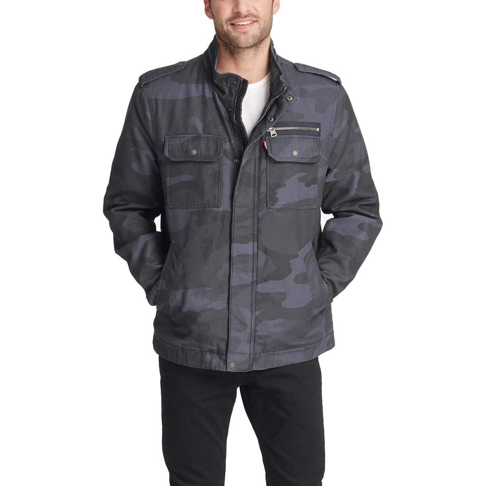 imageLevis Mens Washed Cotton Military Jacket Regular amp Big amp Tall SizesBlue Camo Filled