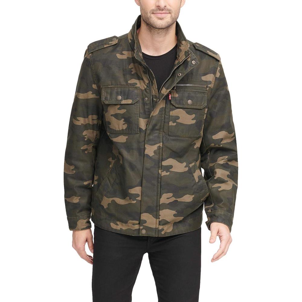 imageLevis Mens Washed Cotton Military Jacket Regular amp Big amp Tall SizesCamo Filled