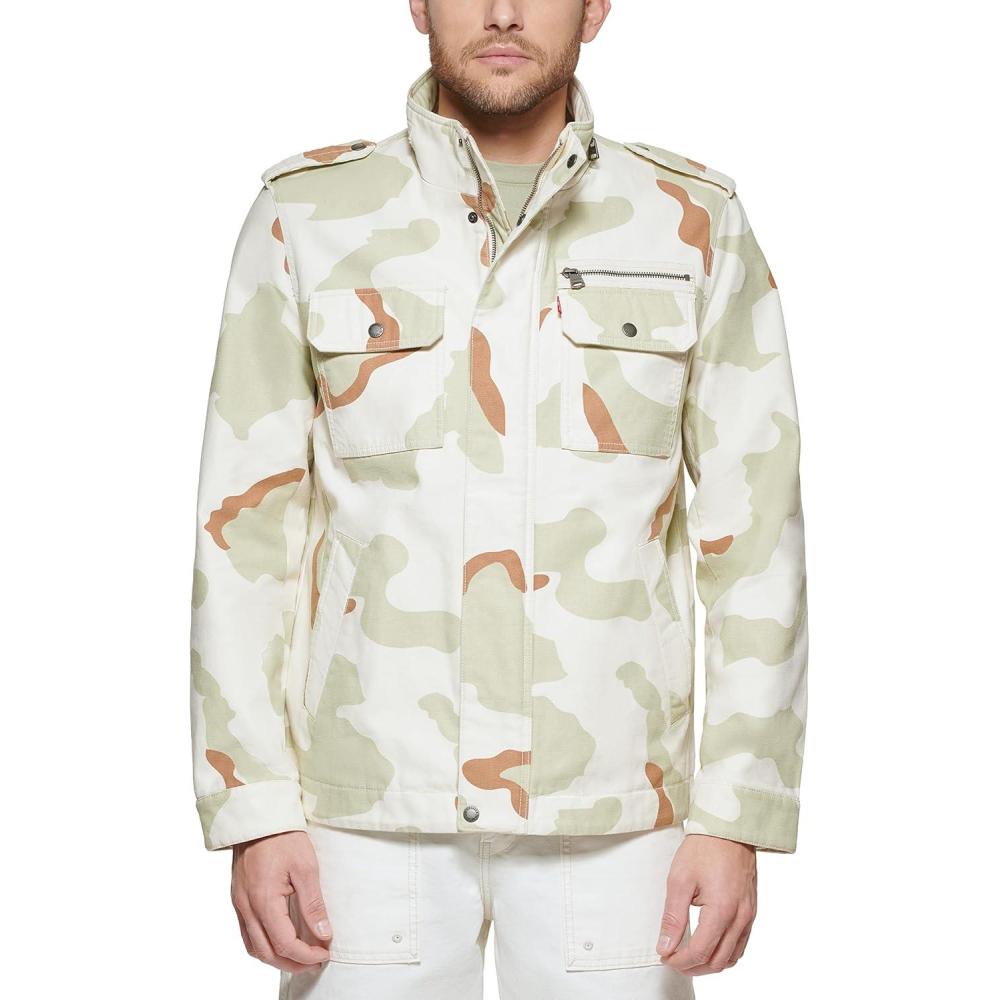 imageLevis Mens Washed Cotton Military Jacket Regular amp Big amp Tall SizesDesert Camo Unfilled