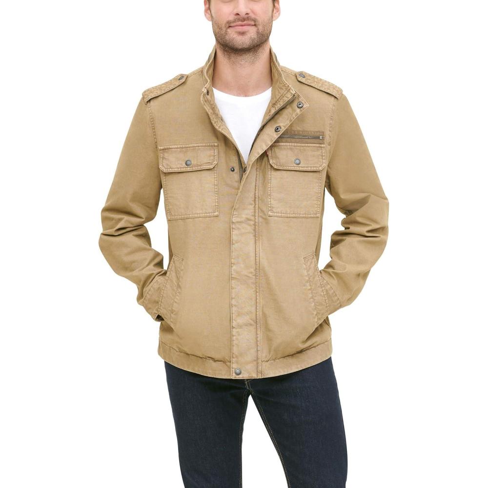 imageLevis Mens Washed Cotton Military Jacket Regular amp Big amp Tall SizesLight Khaki Unfilled
