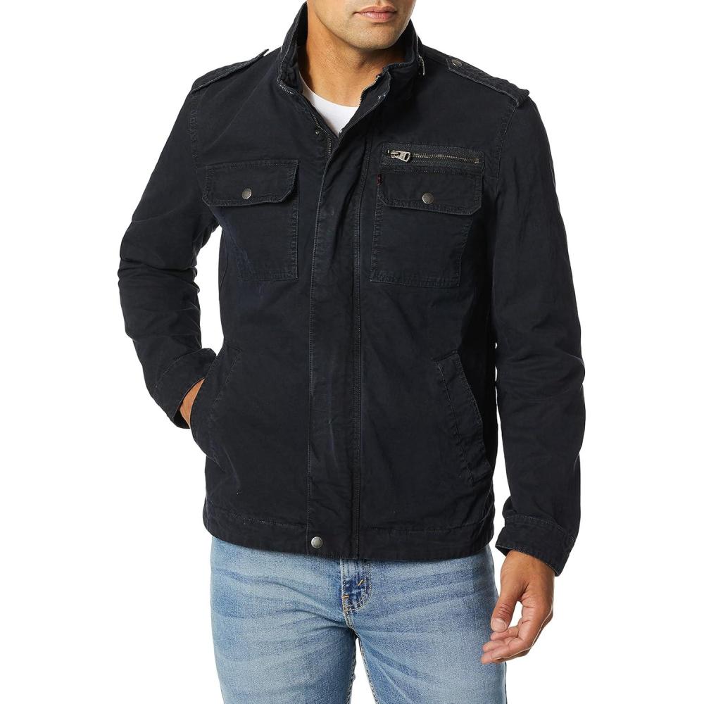 imageLevis Mens Washed Cotton Military Jacket Regular amp Big amp Tall SizesNavy Unfilled