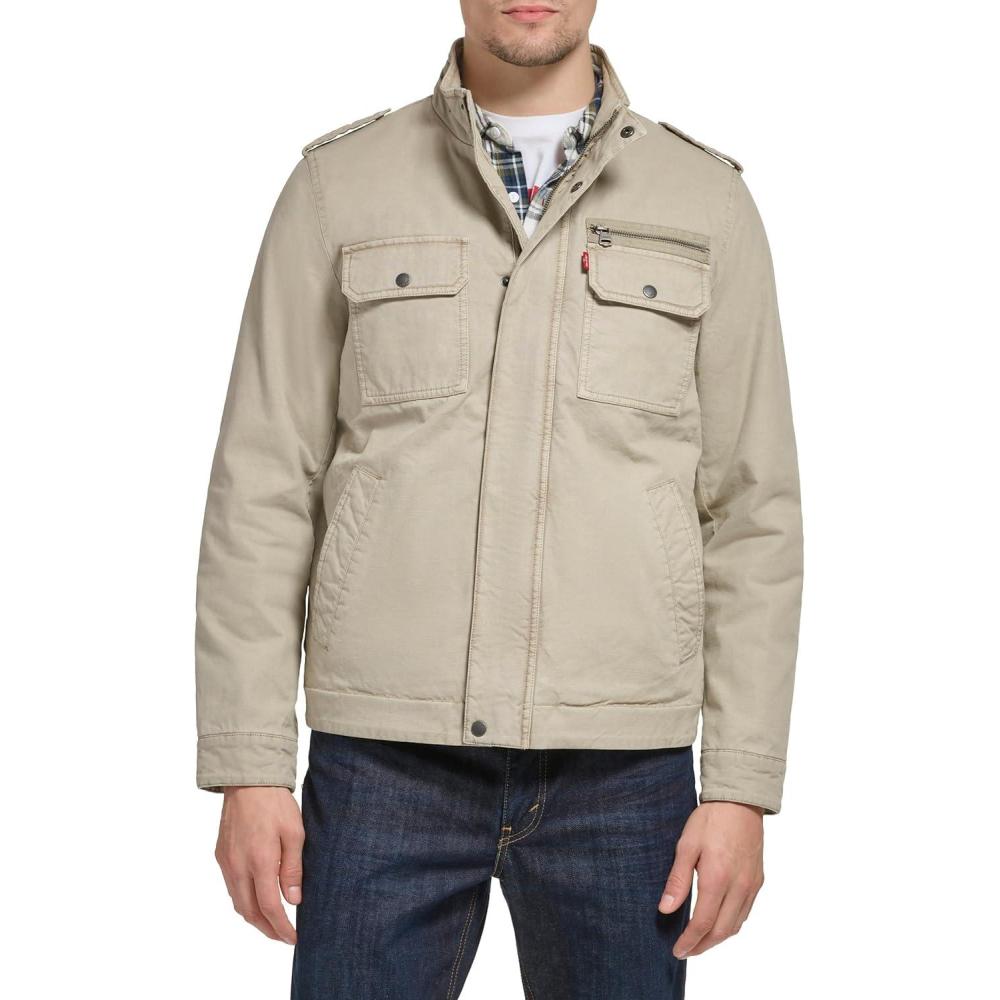 imageLevis Mens Washed Cotton Military Jacket Regular amp Big amp Tall SizesStone Filled