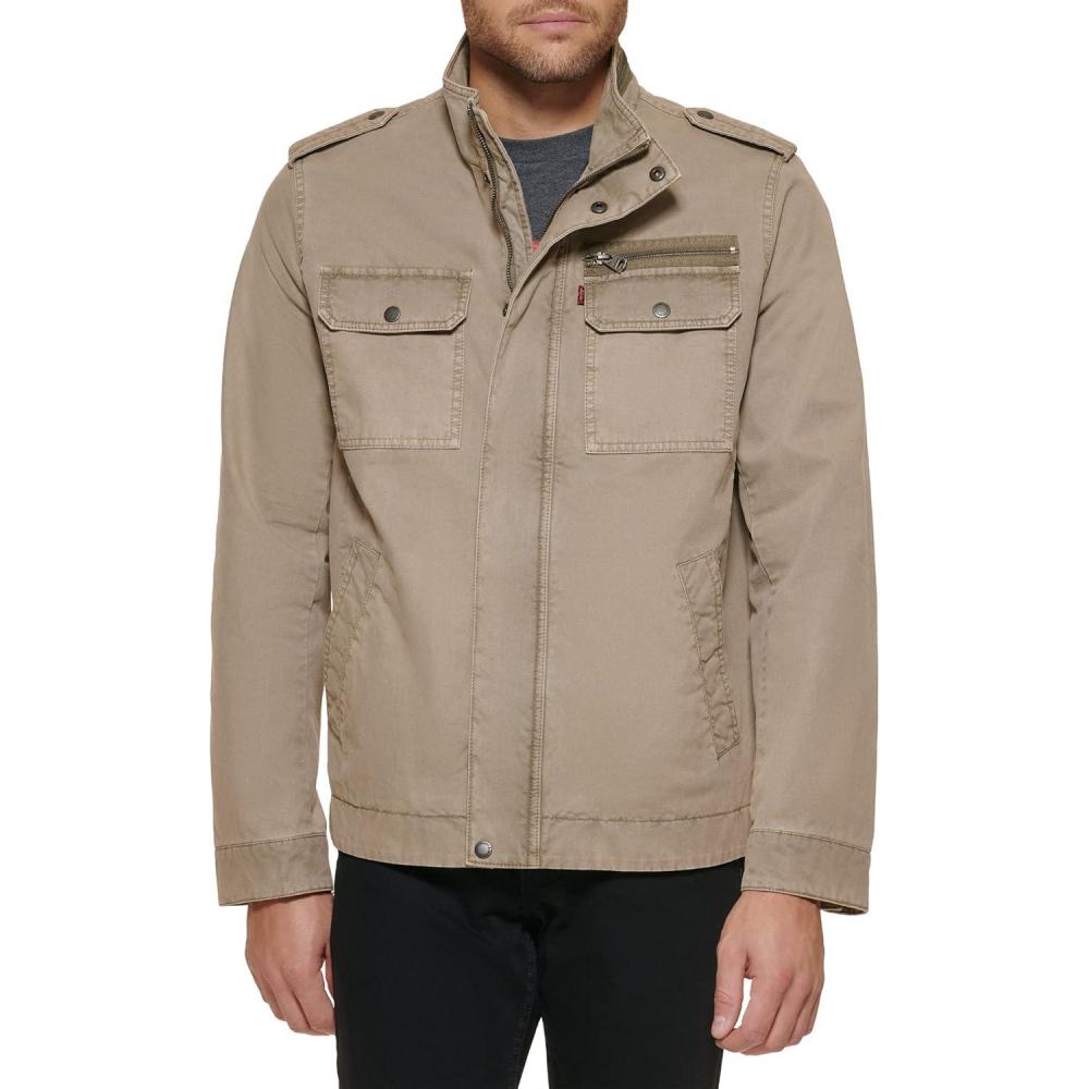 imageLevis Mens Washed Cotton Military Jacket Regular amp Big amp Tall SizesStone Unfilled