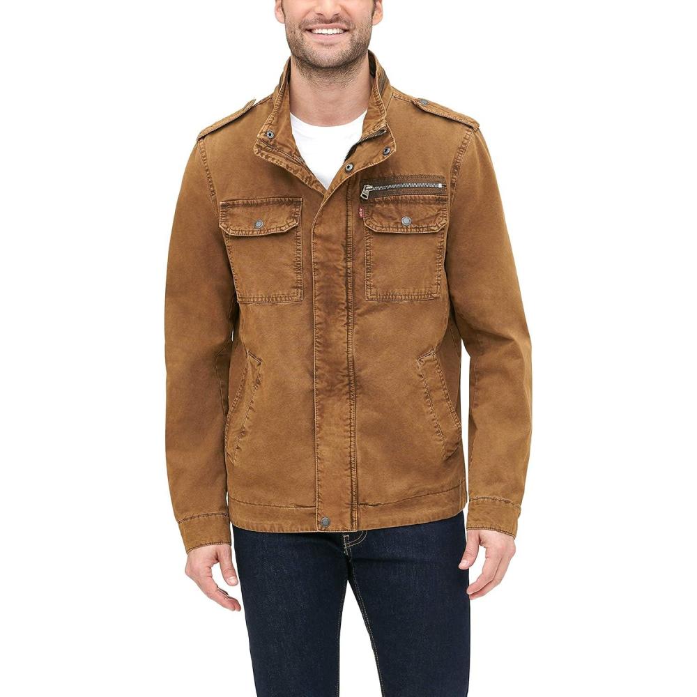imageLevis Mens Washed Cotton Military Jacket Regular amp Big amp Tall SizesWorker Brown Unfilled