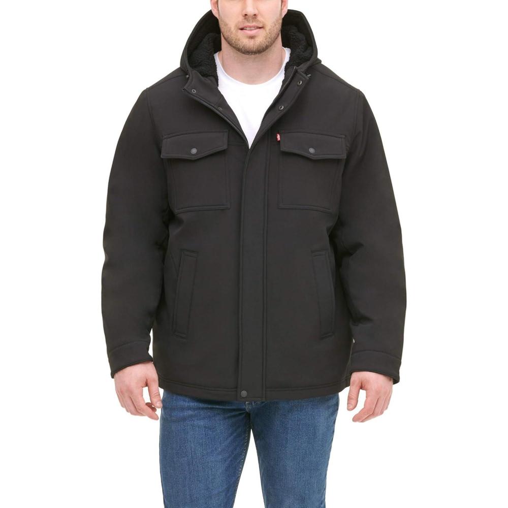 imageLevis Mens Wool Blend Hooded Military JacketBlack