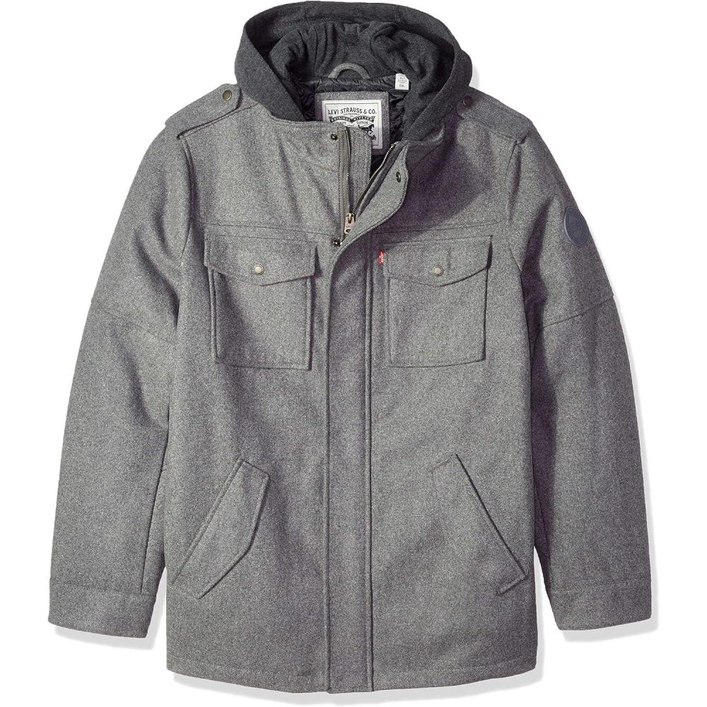 imageLevis Mens Wool Blend Hooded Military JacketLight Grey