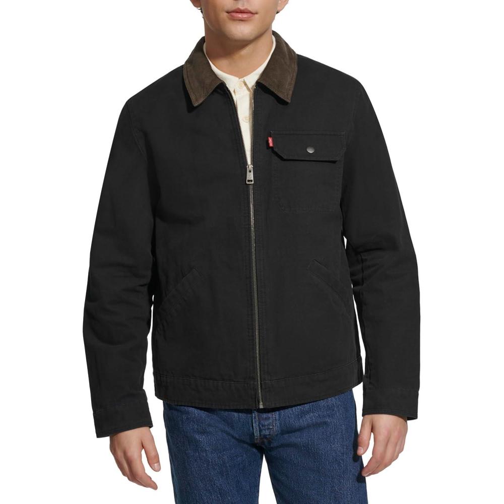 imageLevis Mens Workwear Cotton Canvas Corduroy Collar Depot JacketBlack Lightweight