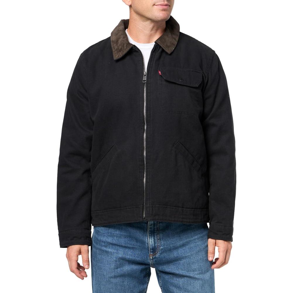 imageLevis Mens Workwear Cotton Canvas Corduroy Collar Depot JacketBlack Quilt Lined