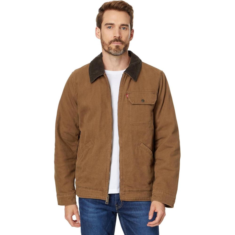 imageLevis Mens Workwear Cotton Canvas Corduroy Collar Depot JacketBrown Quilt Lined