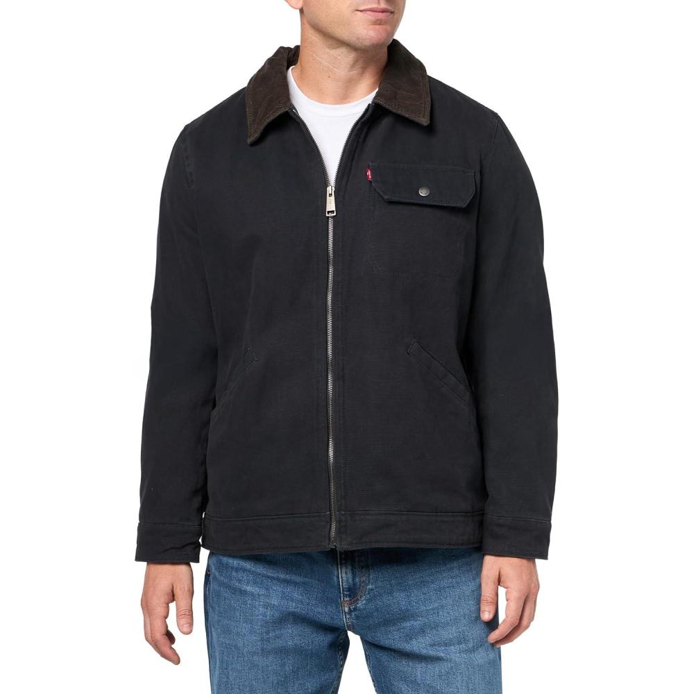 imageLevis Mens Workwear Cotton Canvas Corduroy Collar Depot JacketNavy Quilt Lined