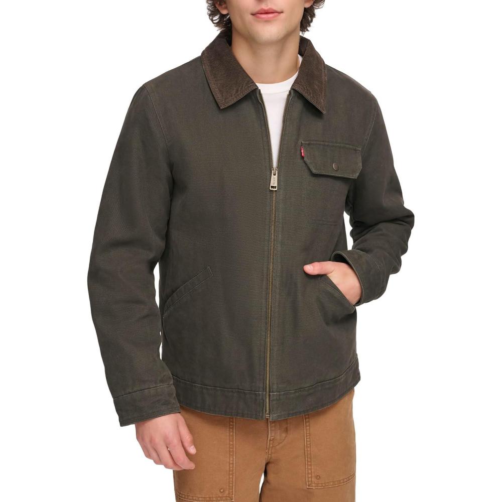 imageLevis Mens Workwear Cotton Canvas Corduroy Collar Depot JacketOlive