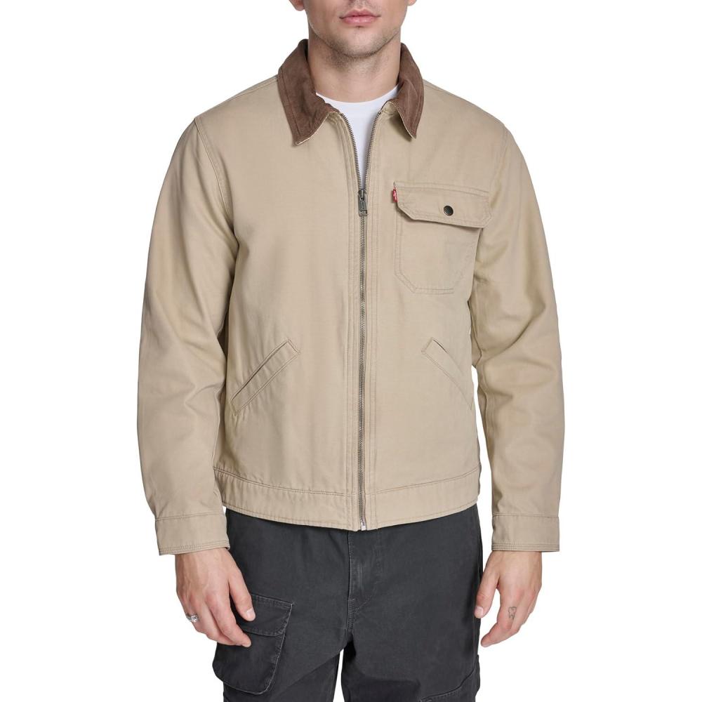 imageLevis Mens Workwear Cotton Canvas Corduroy Collar Depot JacketTan Lightweight