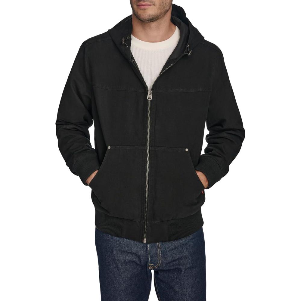 imageLevis Mens Workwear Cotton Canvas Hooded Bomber JacketBlack Lightweight