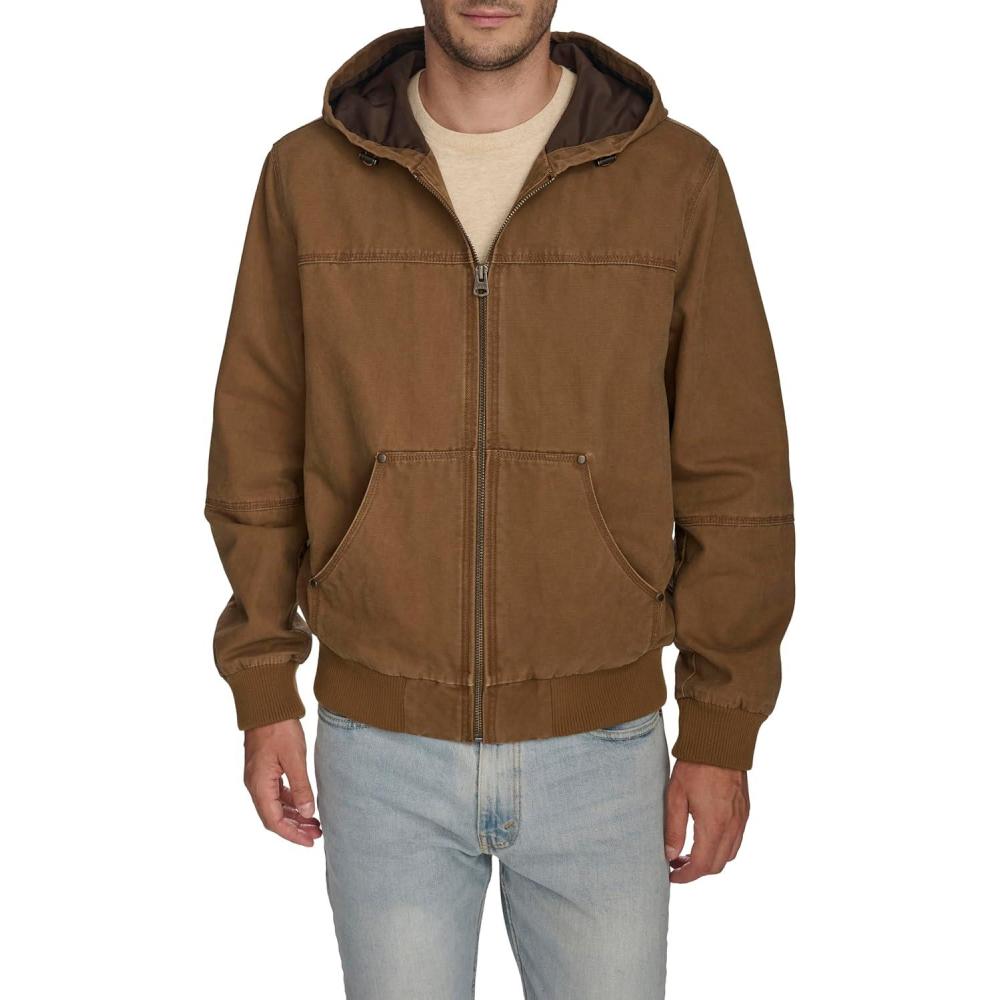 imageLevis Mens Workwear Cotton Canvas Hooded Bomber JacketBrown Lightweight