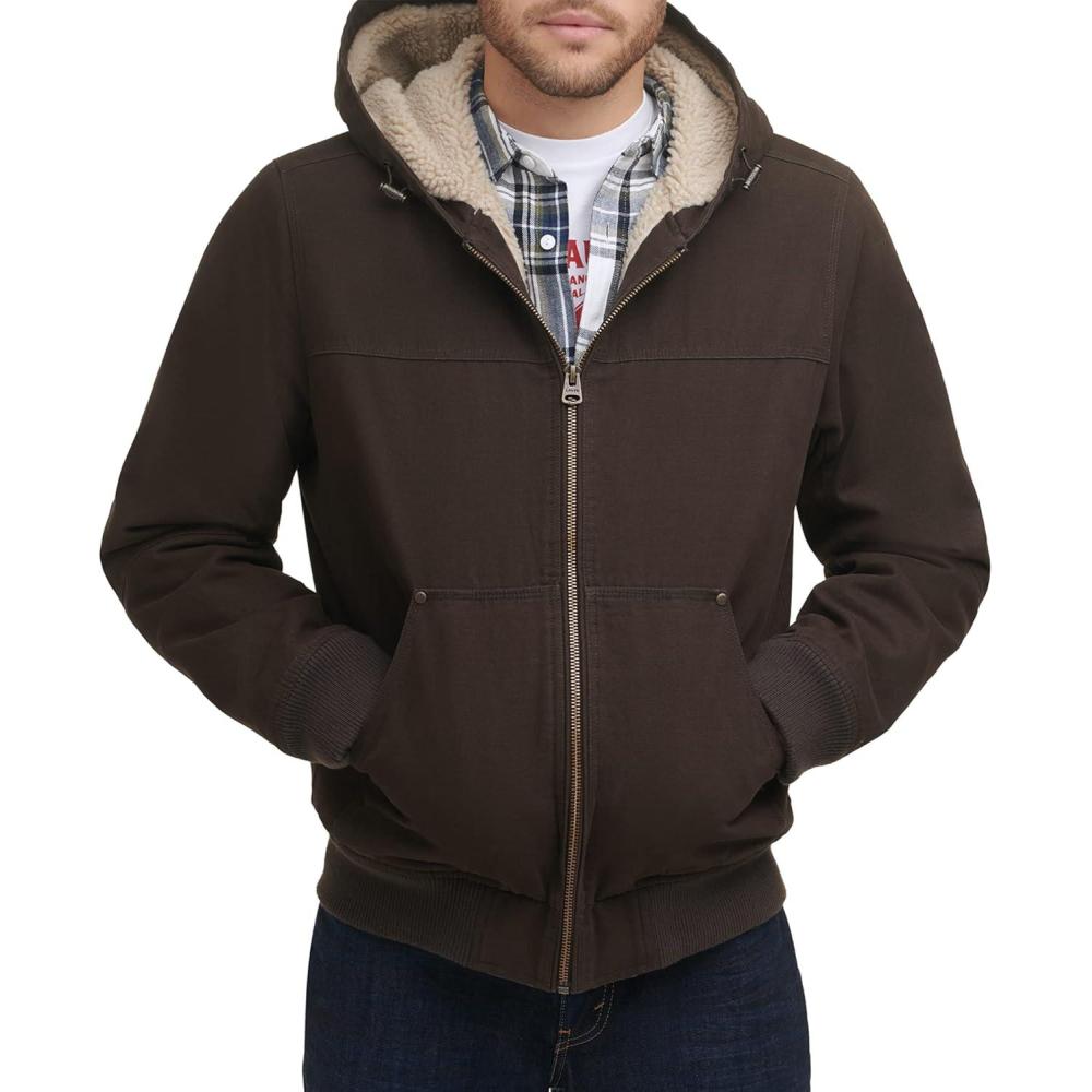 imageLevis Mens Workwear Cotton Canvas Hooded Bomber JacketDark Brown 2