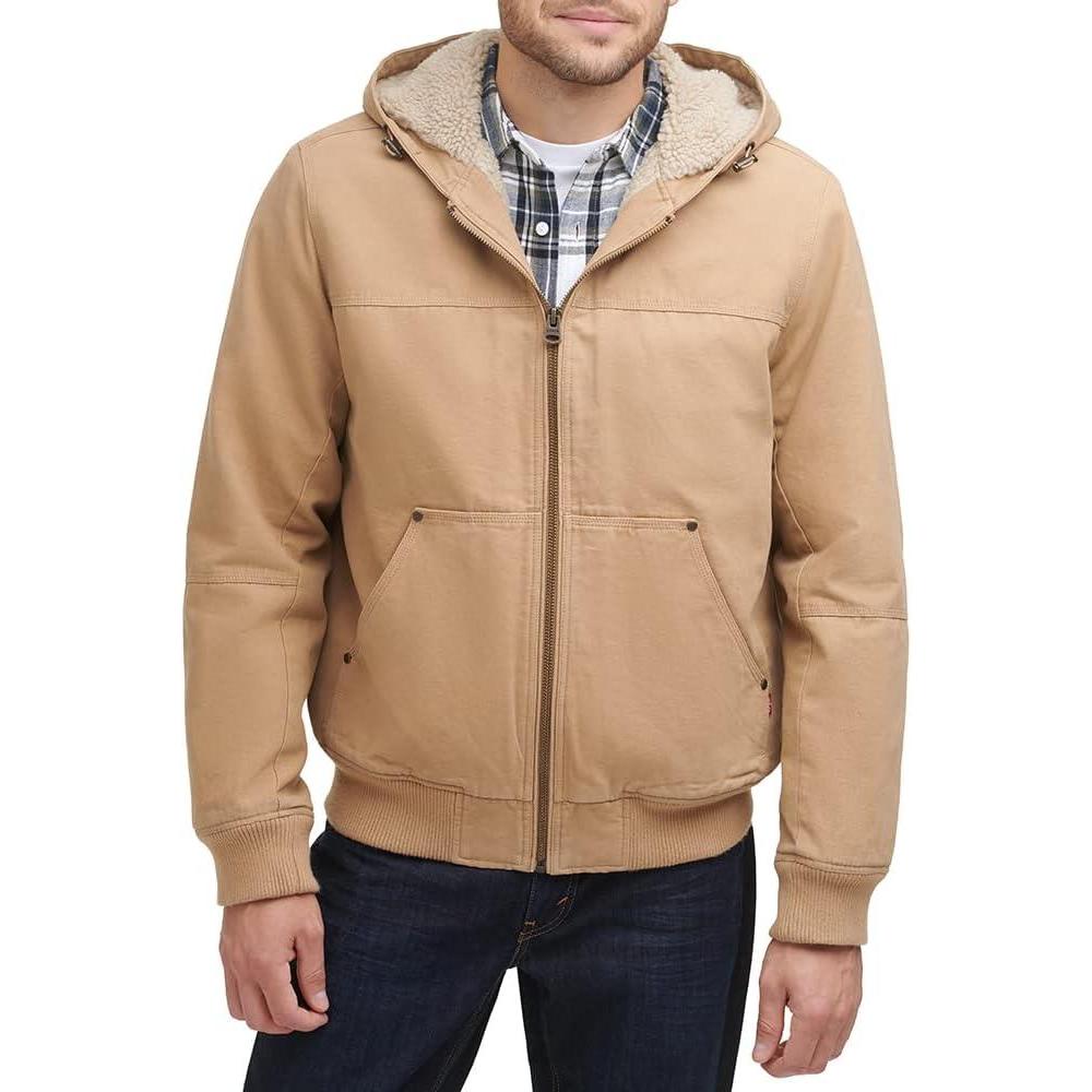 imageLevis Mens Workwear Cotton Canvas Hooded Bomber JacketLight Tan