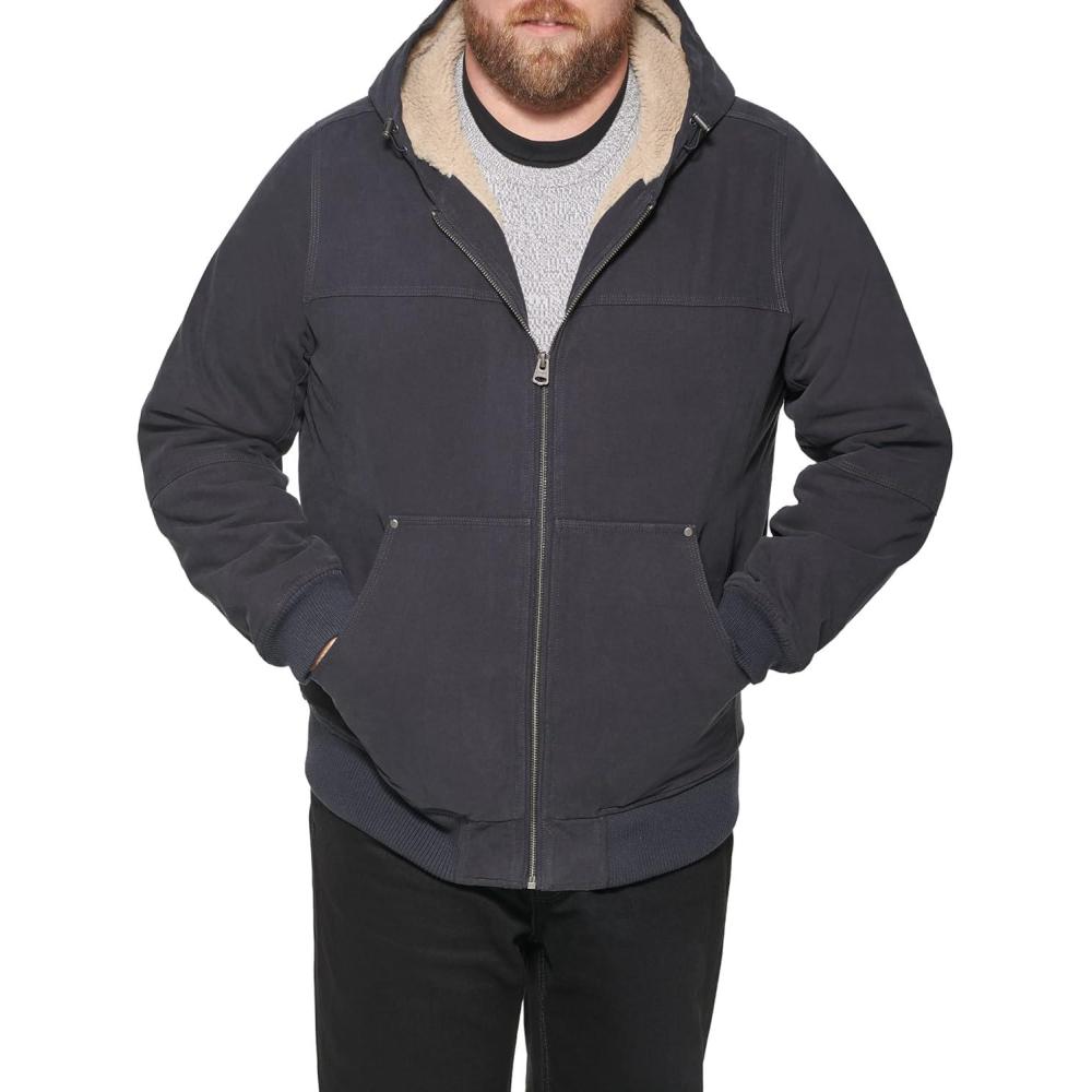 imageLevis Mens Workwear Cotton Canvas Hooded Bomber JacketNavy Sherpa