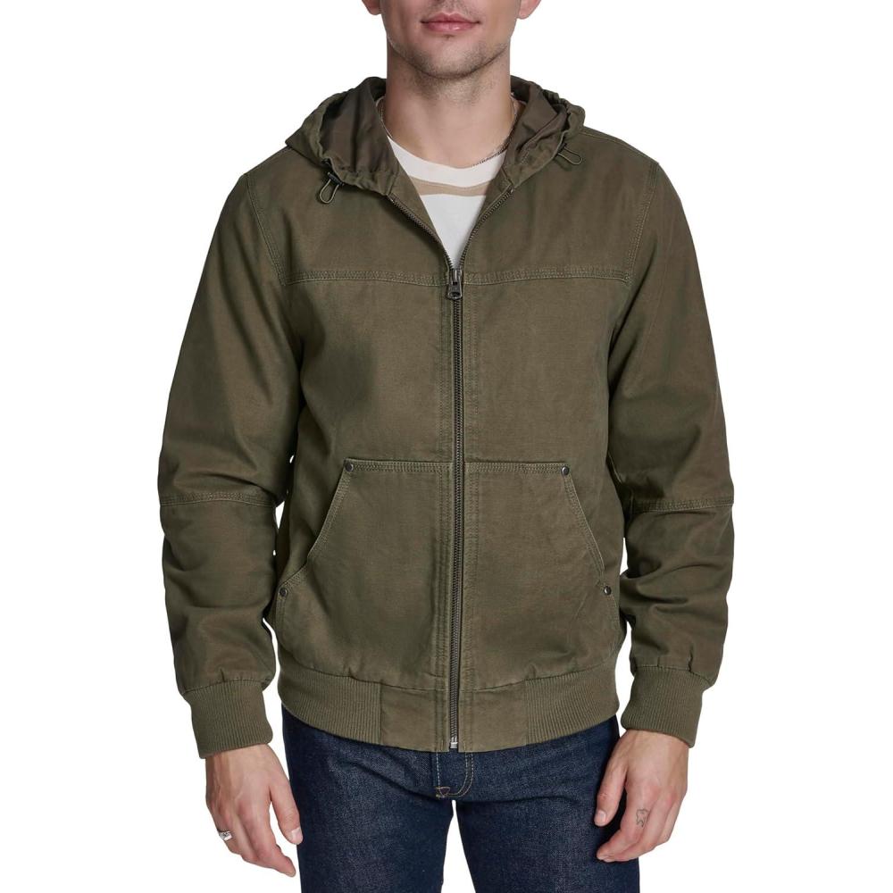 imageLevis Mens Workwear Cotton Canvas Hooded Bomber JacketOlive Tree Lightweight