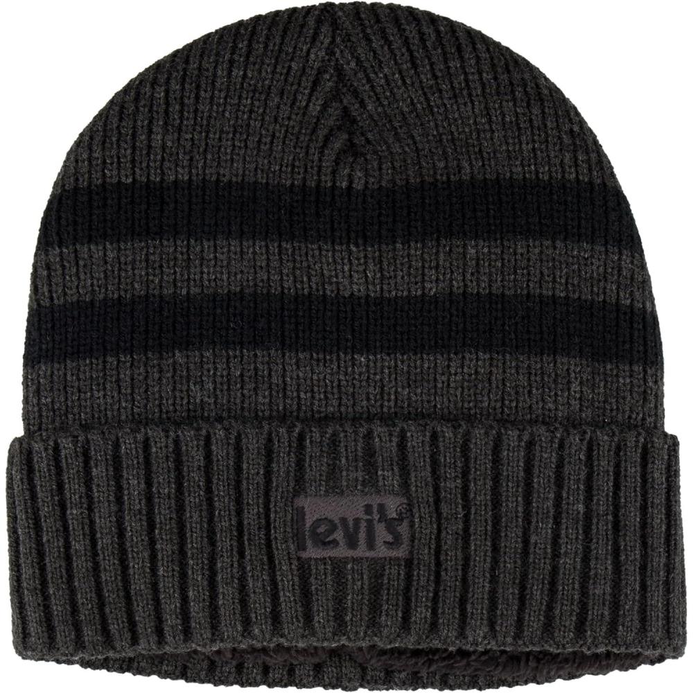 imageLevis Unisex Adult Knit Cuffed All Season Beanie HatStriped Charcoal