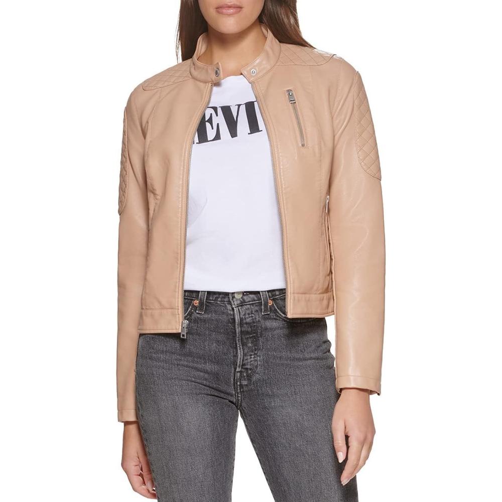 imageLevis Womens Faux Leather Motocross Racer Jacket Standard and PlusBiscotti