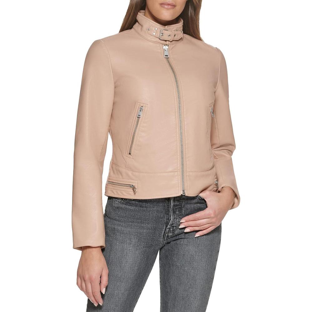 imageLevis Womens Faux Leather Motocross Racer Jacket Standard and PlusBiscotti Latch Collar