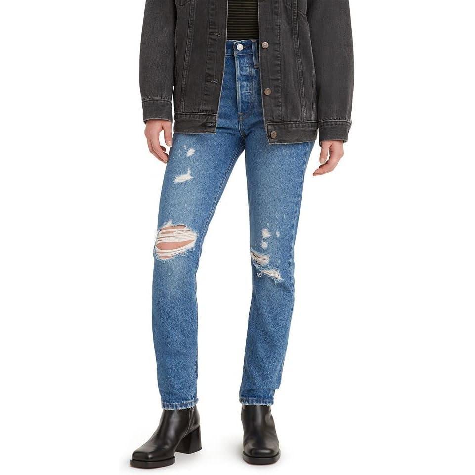 imageLevis Womens Premium 501 SkinnyMedium Indigo Destructed
