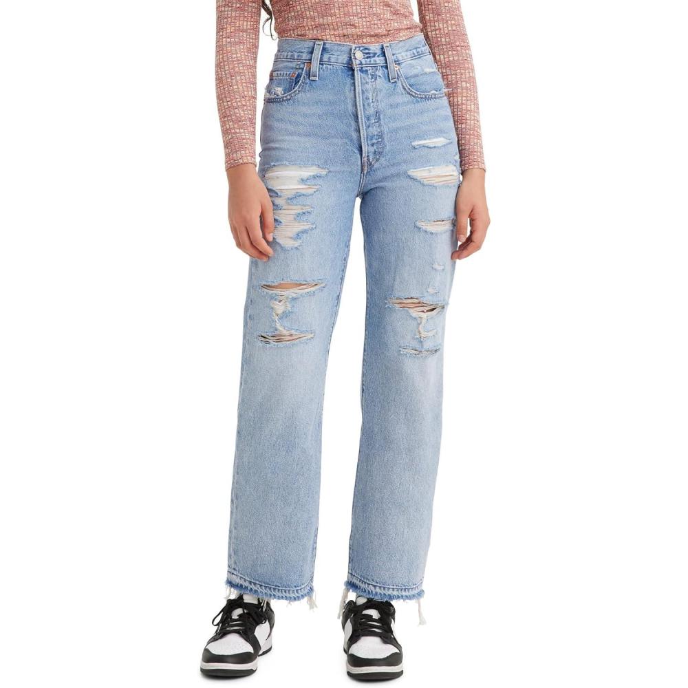 imageLevis Womens Ribcage Straight Ankle JeansLight Indigo Destructed