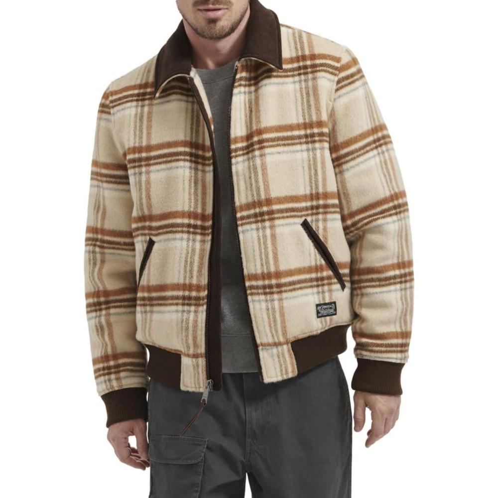 imageLevis mens Levis Mens Mixed Media Western Plaid Bomber JacketCream Plaid