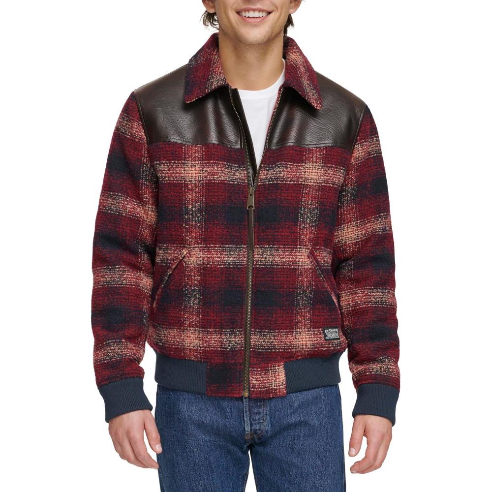 imageLevis mens Levis Mens Mixed Media Western Plaid Bomber JacketRed Ombre