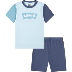 Levi’s Boys’ and Baby Graphic T-Shirt and Shorts 2-Piece Outfit Set(Clearwater/Batwing)
