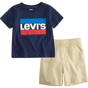Levi’s Boys’ and Baby Graphic T-Shirt and Shorts 2-Piece Outfit Set(Dress Blues)