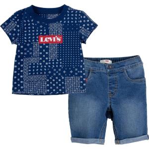 Levi’s Boys’ and Baby Graphic T-Shirt and Shorts 2-Piece Outfit Set(Estate Blue)