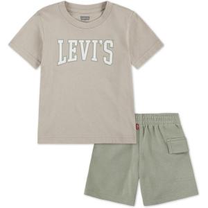 Levi’s Boys’ and Baby Graphic T-Shirt and Shorts 2-Piece Outfit Set(Oatmeal)