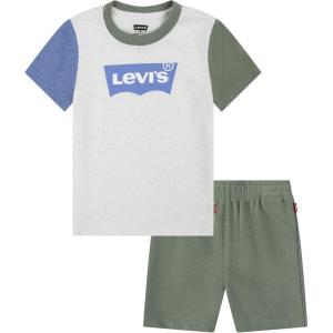 Levi’s Boys’ and Baby Graphic T-Shirt and Shorts 2-Piece Outfit Set(Oatmeal Heather/Batwing)