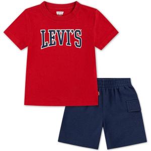 Levi’s Boys’ and Baby Graphic T-Shirt and Shorts 2-Piece Outfit Set(Pompeian Red)