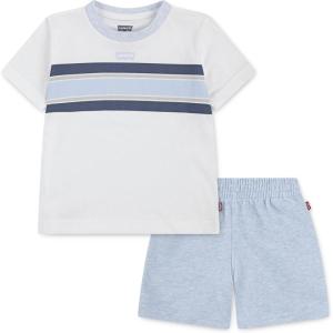 Levi’s Boys’ and Baby Graphic T-Shirt and Shorts 2-Piece Outfit Set(White/Light Blue)