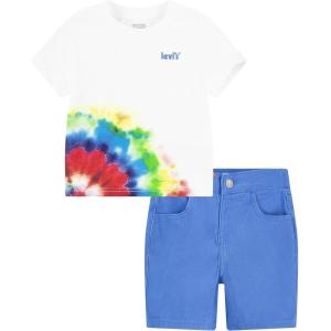 Levi’s Boys’ and Baby Graphic T-Shirt and Shorts 2-Piece Outfit Set(White/Multi)